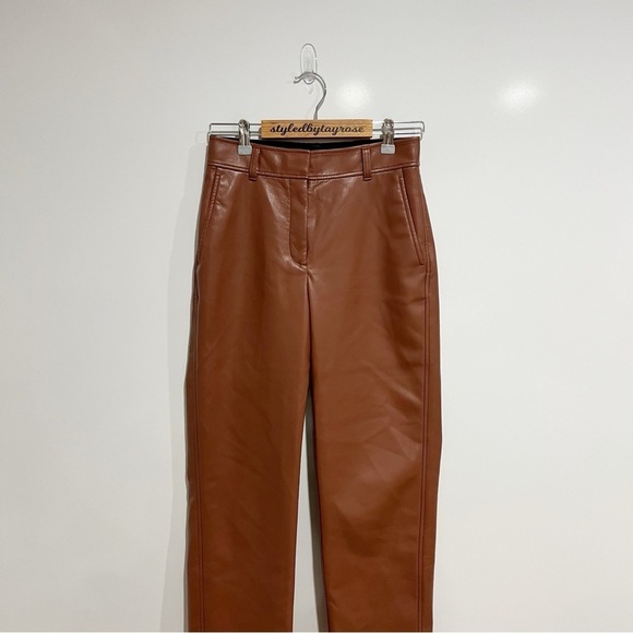 Aritzia Babaton Vegan Leather Command Straight Cropped Pant in Cognac - Picture 4 of 10